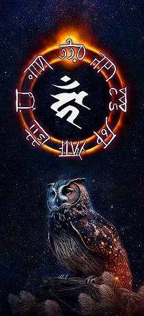 フクロウと干支の守護梵字「酉（とり）」